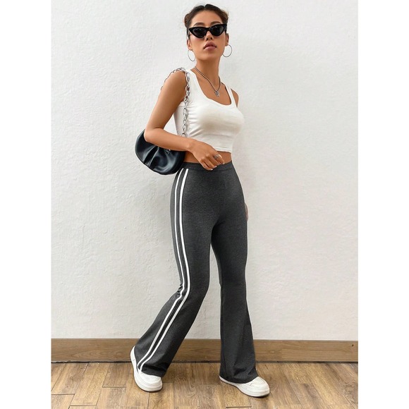 90s Striped Tape Flare Leg Pants black white - Picture 4 of 9